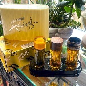 Vintage Faberge Triolette Cologne Set Flambeau Aphrodisia Woodhue 1/2 Fl.Oz. NEW